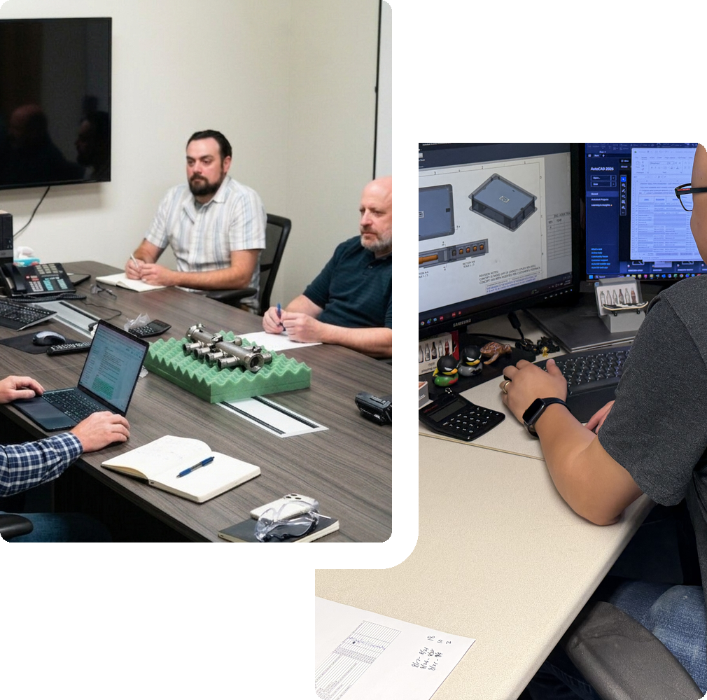 PSI team collaborating around a part